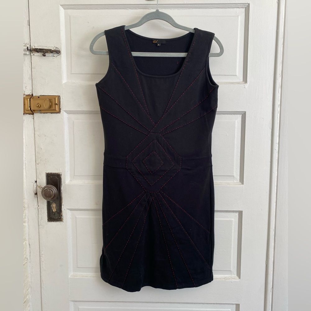 Black Sleeveless Dress with Red Stitching Design Size Small